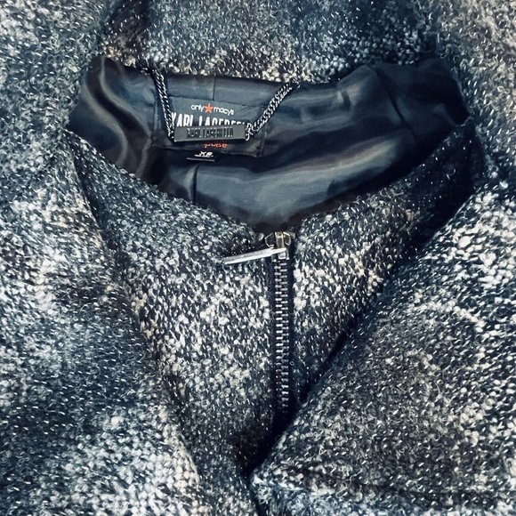 Karl Lagerfeld For Macys Impulse Black Wool Silver Spark Extra Small Moto Jacket - Picture 4 of 14